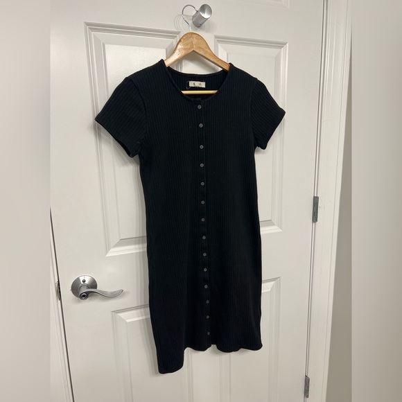 Madewell Bodycon Black Ribbed Dress with Buttons - Picture 3 of 8